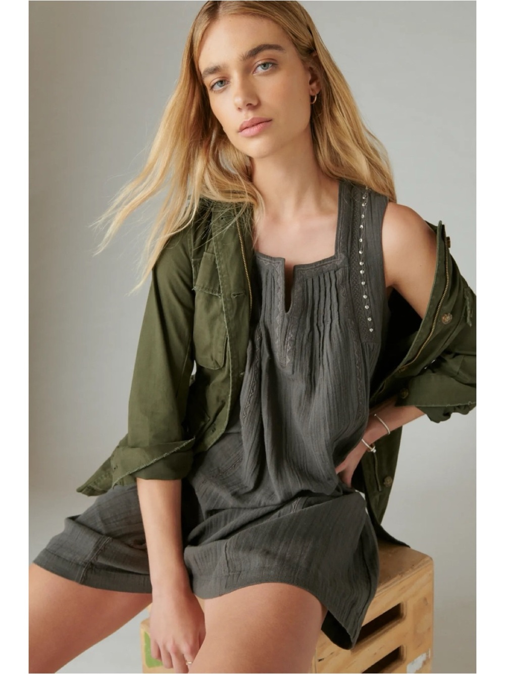 Lucky Brand Pintuck Cotton Shift Dress